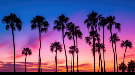 purple palm trees blue skyの素材