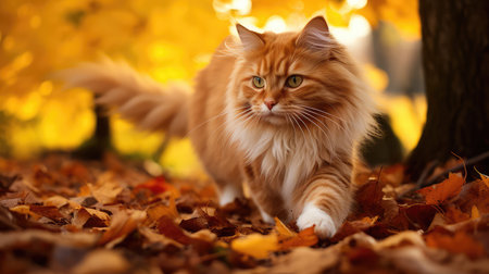 autumn cat leavesの素材