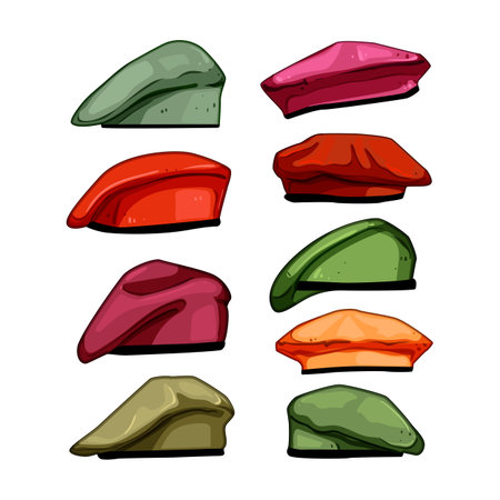 beret hat military set cartoon vector illustrationのイラスト素材