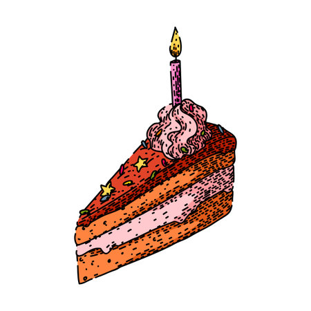candle birthday cake piece sketch hand drawn vector