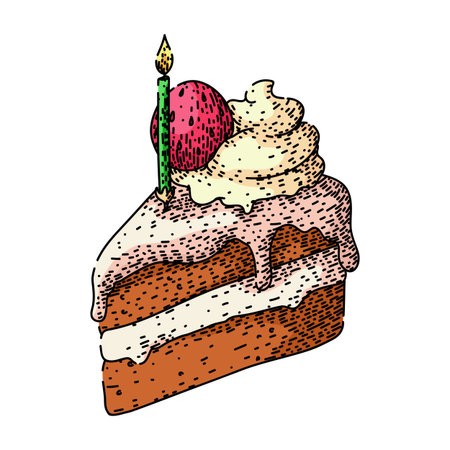 dessert birthday cake piece sketch hand drawn vectorのイラスト素材