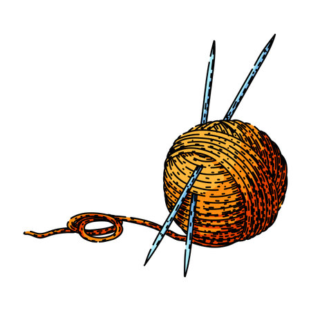 fiber yarn needle knit sketch hand drawn vectorのイラスト素材