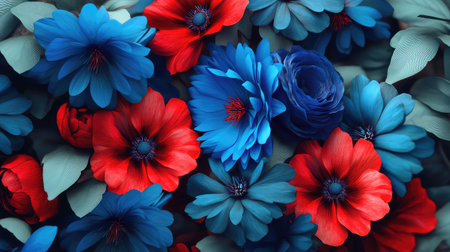 vibrant blue and red flowersの素材