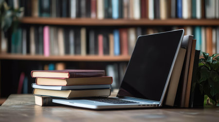 realistic laptop and booksの素材