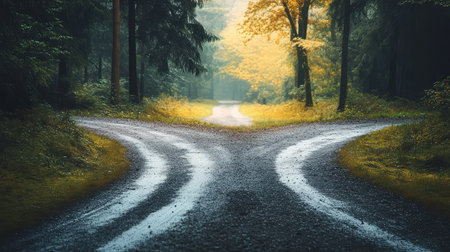 landscape fork in roadの素材