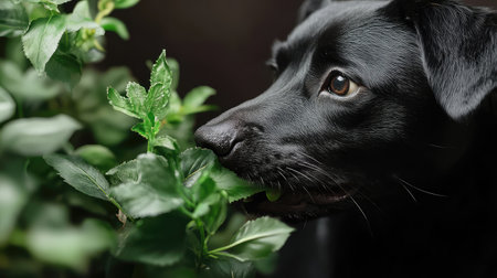 photo dog eating plantの素材