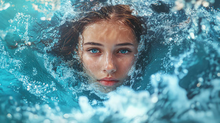 beauty woman emerging from waterの素材