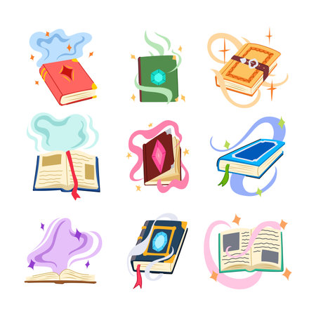 alchemy book set cartoon vector illustrationのイラスト素材