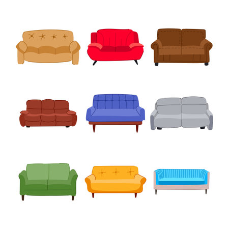 couch leather set cartoon vector illustrationのイラスト素材