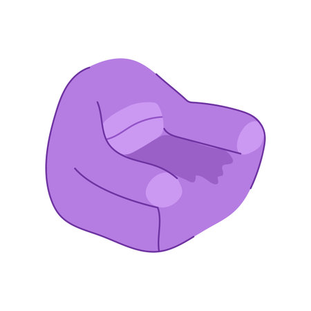 Purple bean bag chair providing a snug seating option, embodying comfort and casual home relaxation, designed for unwinding in a modern interior setting on a white backgroundのイラスト素材