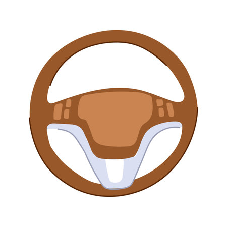 Car steering wheel design featuring brown and grey elements with integrated buttons, representing modern driving, automotive technology, transportation, navigation, and the freedom of the roadのイラスト素材