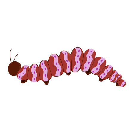 Illustrated brown and pink caterpillar showing segmented body with antenna, designed in a simple,...