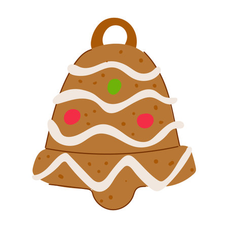 Gingerbread cookie shaped like a festive christmas bell, decorated with white icing and colorful sprinkles, symbolizing holiday tradition, baking, and sweet celebrationのイラスト素材