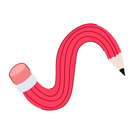 Red pencil bending into an s shape, symbolizing innovation, unique approaches, and creative flexibility in education, design, and problem solving processes on a white backgroundのイラスト素材