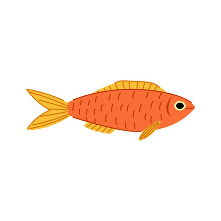 Goldfish swimming in side profile on a white background, simple flat vector illustration for...