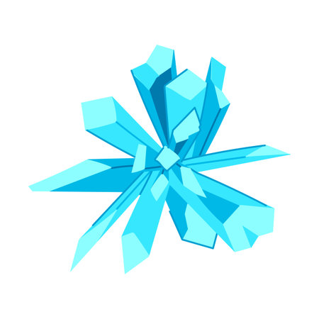 Blue geometric ice crystals burst outward from a central point, forming an abstract frozen explosion of shimmer and sharp fractal shapes that convey cold energy and dynamic impactのイラスト素材
