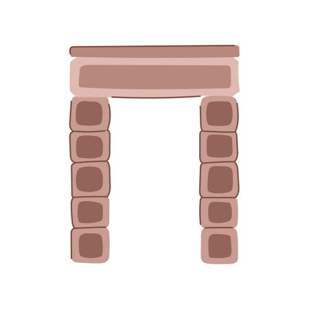 Minimalist stone gate structure illustration featuring two vertical pillars supporting a horizontal lintel, representing an entrance, portal, or ancient monumentのイラスト素材