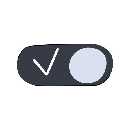 Toggle switch graphic illustrating an active state with a checkmark, representing confirmation,...