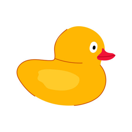 Yellow rubber duck toy presented as a simple cartoon illustration on a white background, representing childhood, hygiene, and playful fun in bath time for childrenのイラスト素材