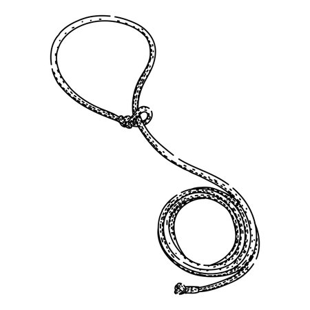 Lasso rope forming a loop with a coiled end, presenting a traditional cowboy tool concept, symbolizing capture, control, and the spirit of the wild west in an outline drawing styleのイラスト素材