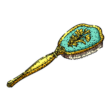 Vintage hairbrush illustration featuring elegant baroque floral ornamentation, representing luxury, grooming, retro fashion, and collectible antique beauty tools from a past eraのイラスト素材