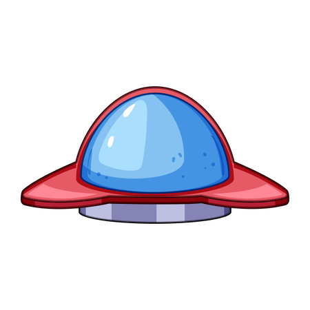 Red and blue flying saucer cartoon illustration depicting an extraterrestrial vehicle or ufo, symbolizing outer space exploration and science fiction themes for various projects and designsのイラスト素材