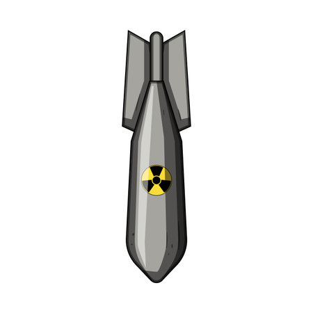 Atomic bomb featuring a prominent radiation symbol, representing concepts of nuclear warfare, global conflict, danger, and the destructive power of modern weaponryのイラスト素材