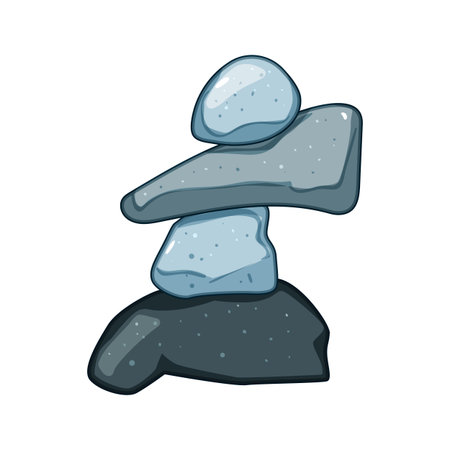 Stacked stones in a cairn formation represent concepts of balance, stability, meditation, harmony, and well being, presented in a clean white background vector illustrationのイラスト素材