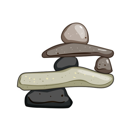 Inuksuk, an artful stack of naturally shaped pebbles and rocks, creating a balanced and stable human like figure, representing navigation, hope, and traditional inuit cultureのイラスト素材
