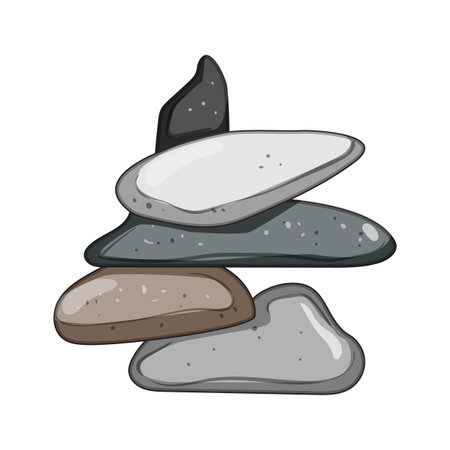 Smooth river stones balancing together, meticulously stacked to form a stable cairn, illustrating concepts of harmony, stability, and peaceful meditation on a clean white backgroundのイラスト素材