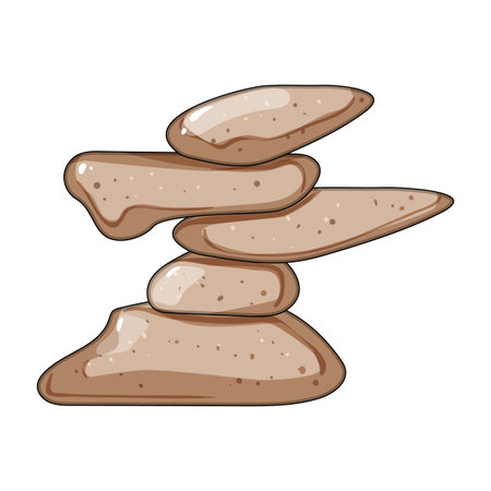 Stacked brown pebbles creating a cairn, symbolizing meditation, inner peace, stability, and careful equilibrium with a focus on harmony and spiritual well beingのイラスト素材