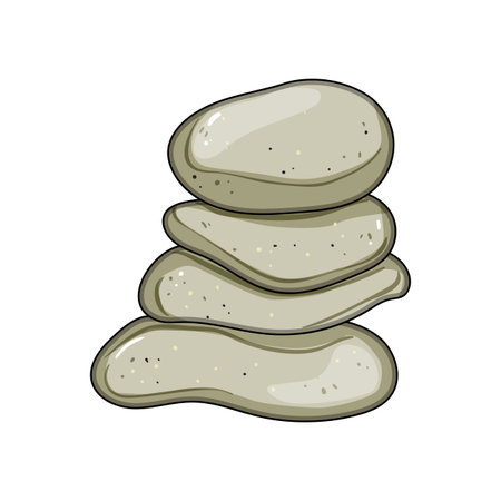 Stacked smooth stones creating a balanced cairn monument, representing concepts of stability, patience, tranquility, and inner peace in a simple illustrated styleのイラスト素材