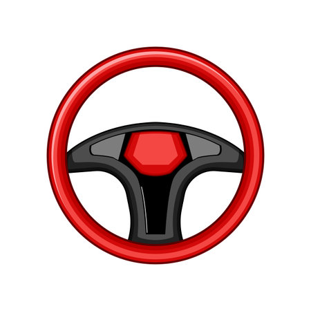 Car steering wheel vector illustration displaying driving, transportation, and vehicle control concepts, perfect for automotive designs, apps, and road journey themesのイラスト素材