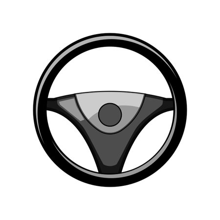 Steering wheel illustration in black and gray depicting vehicle control, navigation, and transportation concepts for automotive, travel, and safety themesのイラスト素材