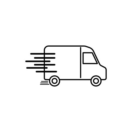 Delivery van icon with motion lines symbolizing fast, reliable express shipping and logistics for courier, e commerce and parcel services, conveying speed and convenienceのイラスト素材