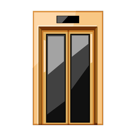 Elevator doors standing closed inside a building, showing travel up and down between floors, representing concepts of ascent, descent, and opportunityのイラスト素材