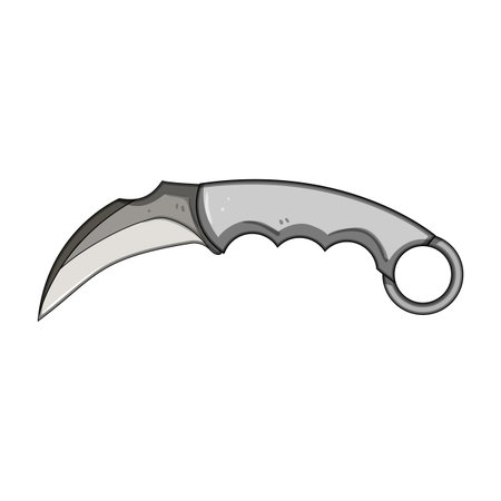 Karambit knife vector illustration showing a tactical curved blade with a finger ring, representing concepts of combat, self defense, survival, and a sharp hidden threatのイラスト素材