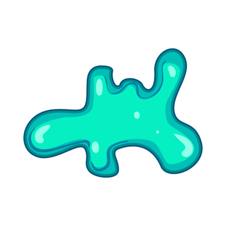 Green liquid blob creating an abstract, organic, and fluid shape with illustrative reflections, suitable for design elements, science concepts, or cartoon graphics on a white backgroundのイラスト素材
