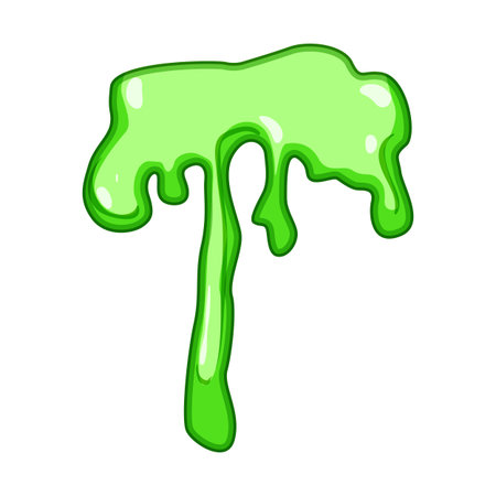 Green slime oozing and dripping downwards, creating a gooey blob with highlights, perfect for adding a cartoonish, messy, or Halloween themed element to various designs and compositionsのイラスト素材