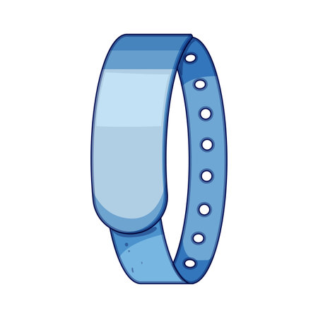 Blue wristband featuring a blank panel for patient information and identification, representing hospital admission, care, and secure access control in healthcare settingsのイラスト素材