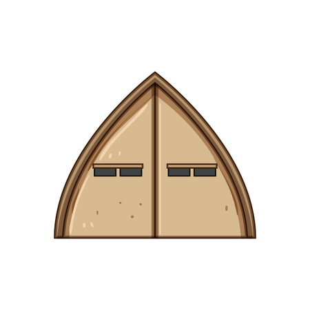 Military tent icon in flat cartoon style representing temporary shelter for camping, army life, survival and outdoor expeditions, simple beigebrown design on white backgroundのイラスト素材