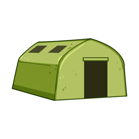 Military tent illustration representing concepts of army operations, temporary housing, and outdoor survival, depicted with a simple graphic style on a clean white backgroundのイラスト素材