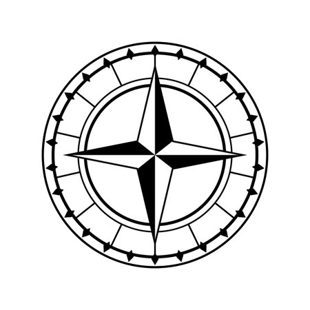 Compass rose icon symbolizing navigation, direction and exploration ideal for travel, guidance, mapping and strategy concepts, nautical and global themes on white backgroundのイラスト素材