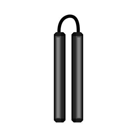 Nunchaku icon representing martial arts training, self defense, combat and security, simple black vector illustration on white background for sport, dojo and Asian martial culture conceptsのイラスト素材