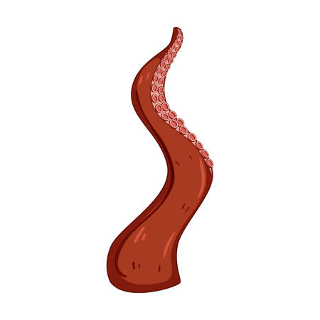 Octopus tentacle illustration showing a brown arm with red suckers, symbolizing marine life, sea creatures, seafood, and underwater themes on a white backgroundのイラスト素材