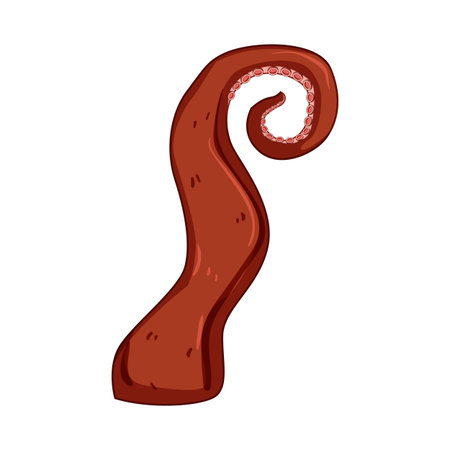 Cartoon illustration featuring a brown octopus tentacle with suckers, curling at the end, representing marine life, underwater creatures, or a fantasy beast on a clean white backgroundのイラスト素材
