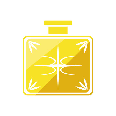Golden perfume bottle icon depicting a stylized luxury concept with abstract scent elements and elegant design, representing fragrance, beauty, and high end cosmeticsのイラスト素材