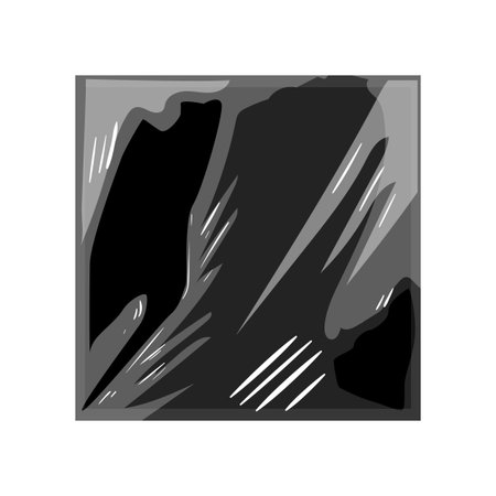 Square vinyl album cover sealed in glossy cellophane wrap, featuring crinkled textures and reflective creases that emphasize newness, protection and retail ready packagingのイラスト素材