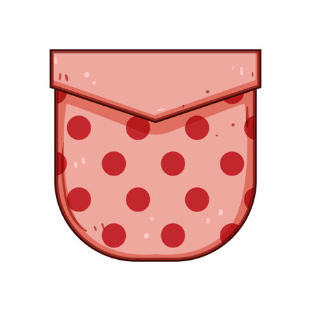 Pink polka dot pattern pocket with a decorative flap featuring a playful cartoon style, perfect for illustrating fashion, accessories, and storage conceptsのイラスト素材