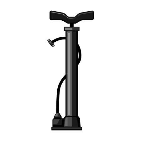 Bicycle floor pump standing vertically, ready for inflating tires, representing cycling maintenance, sports equipment, and air pressure tools on white backgroundのイラスト素材